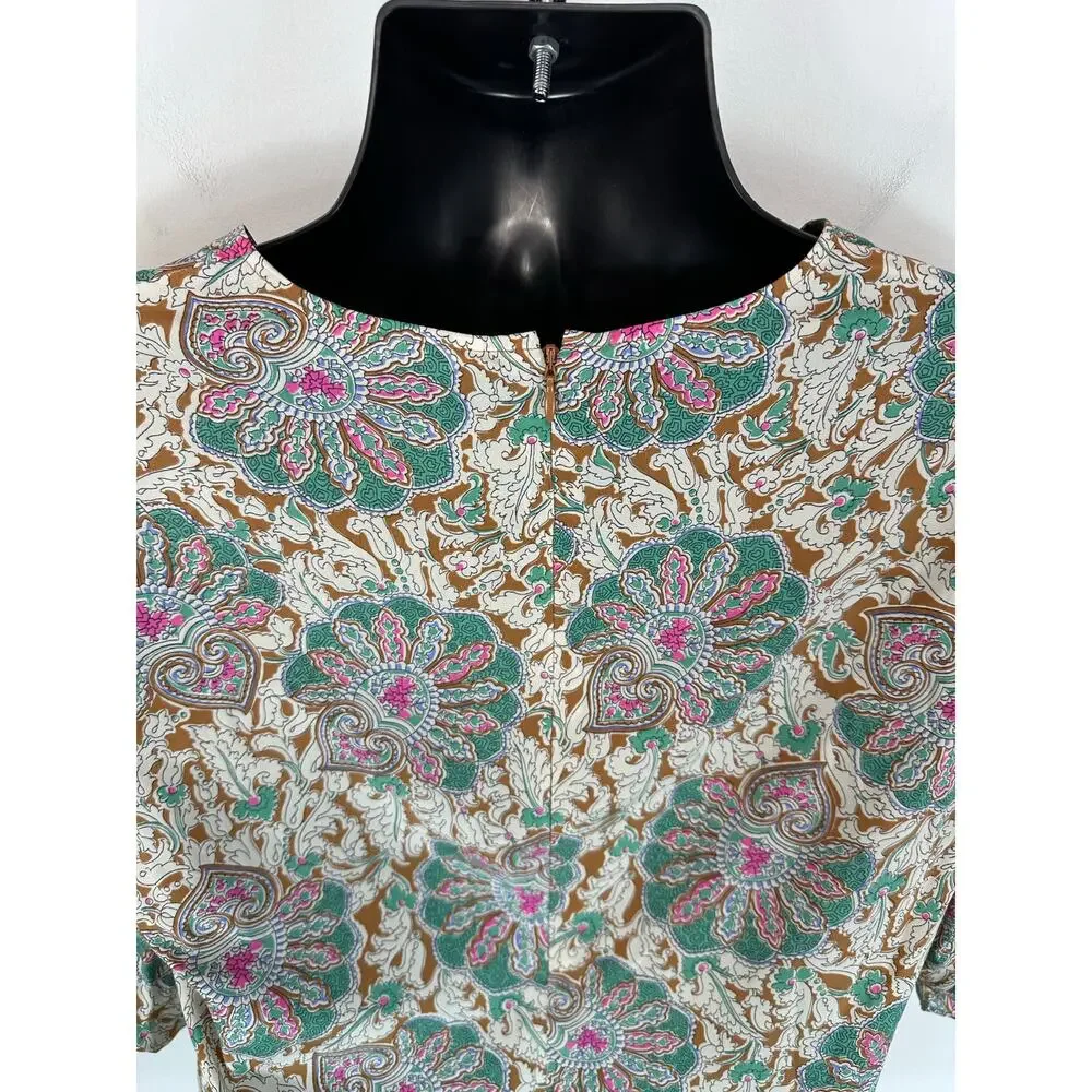 Veronica Beard Henrieta Floral Top Silk Stretch Sz 12 Half Sleeve V Neck Preppy - Picture 15 of 15